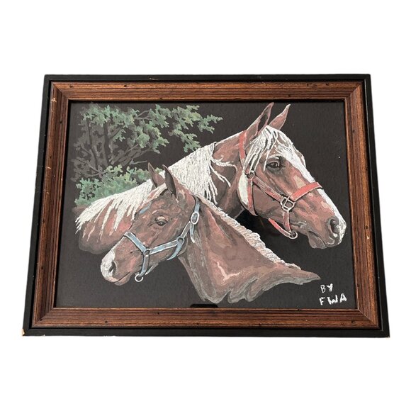 Vintage Framed Horse Painting Signed FWA – Equestrian Wall Art – 18 x 14 - Picture 1 of 4
